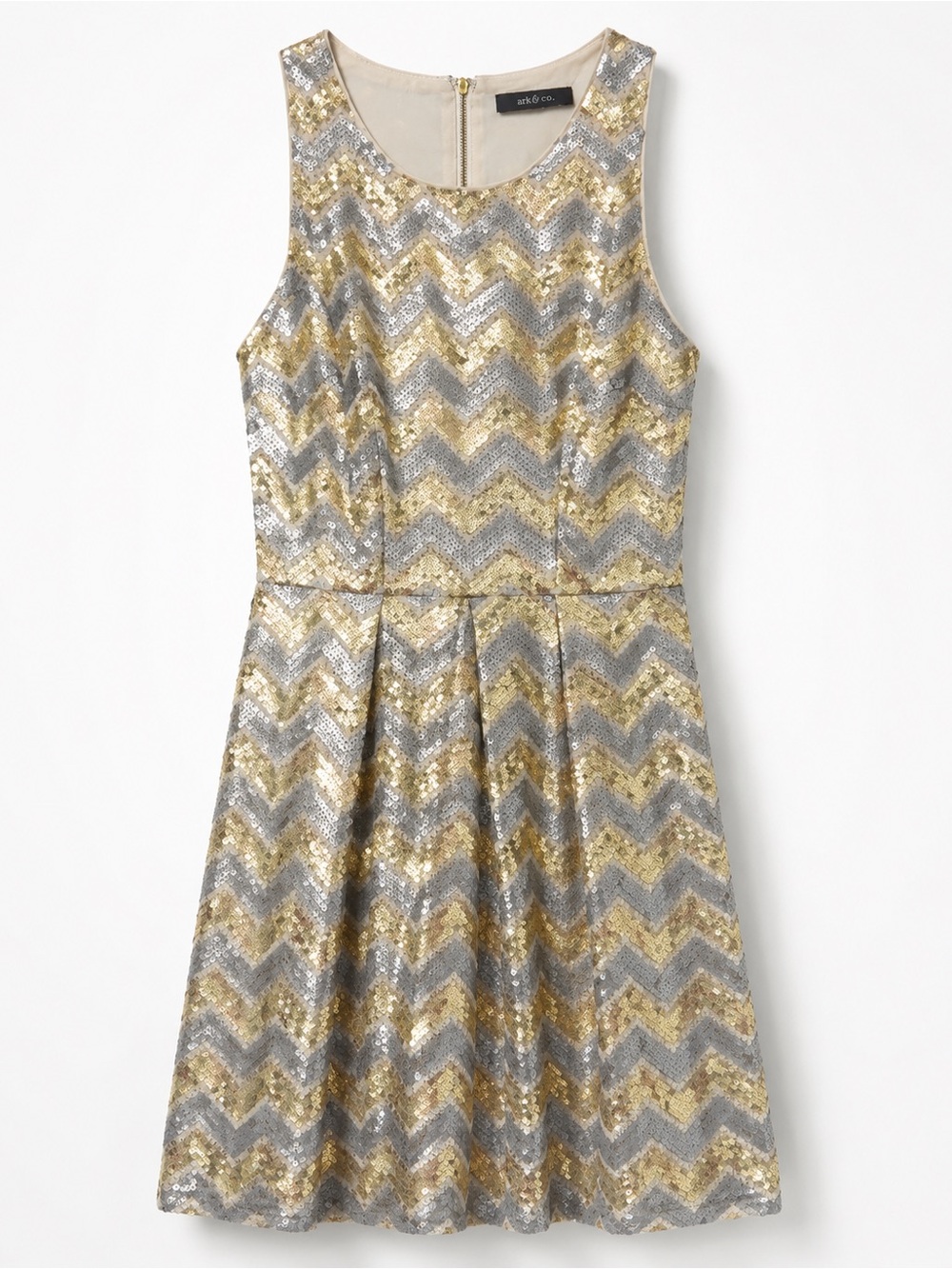 Ark & Co Chevron Sequin Fit-and-Flare Dress - Gold & Silver